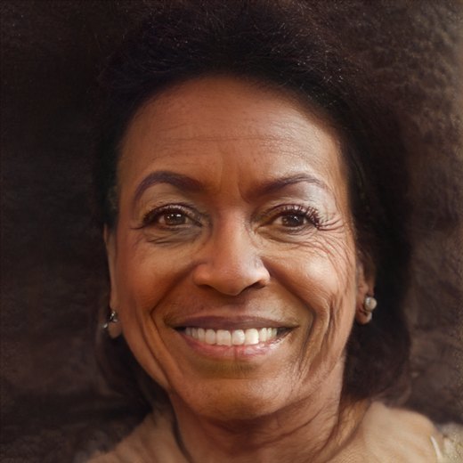 The same woman generated at 60, next to her original photo