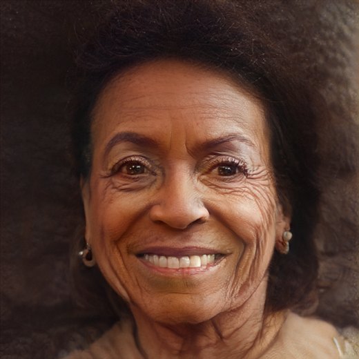 The same woman generated at 80, next to her original photo