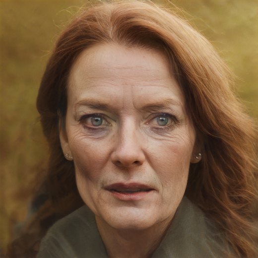 The same woman generated at 60, next to her original photo