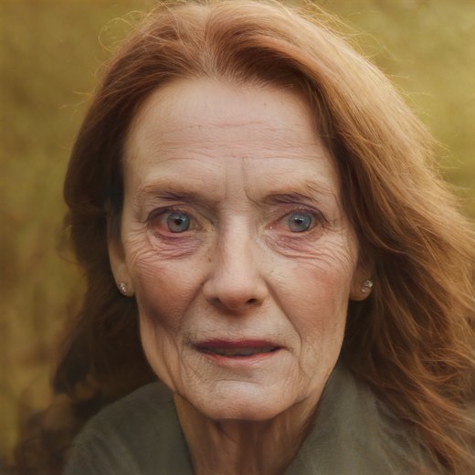 The same woman generated at 80, next to her original photo