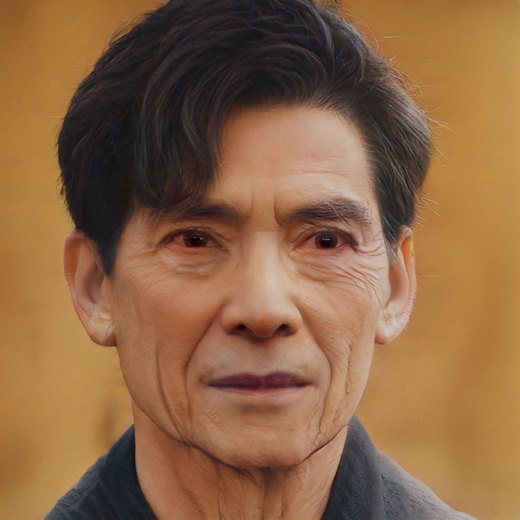 The same man generated at 80, next to his original photo