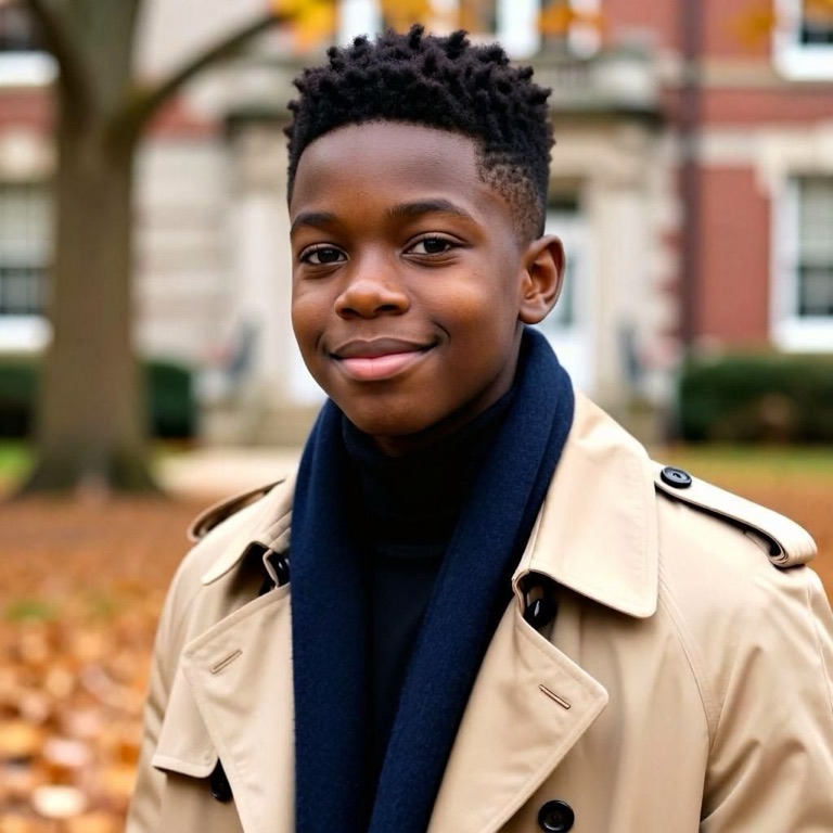 The same person generated by FutureSelf at age 10, keeping face, background and outfit