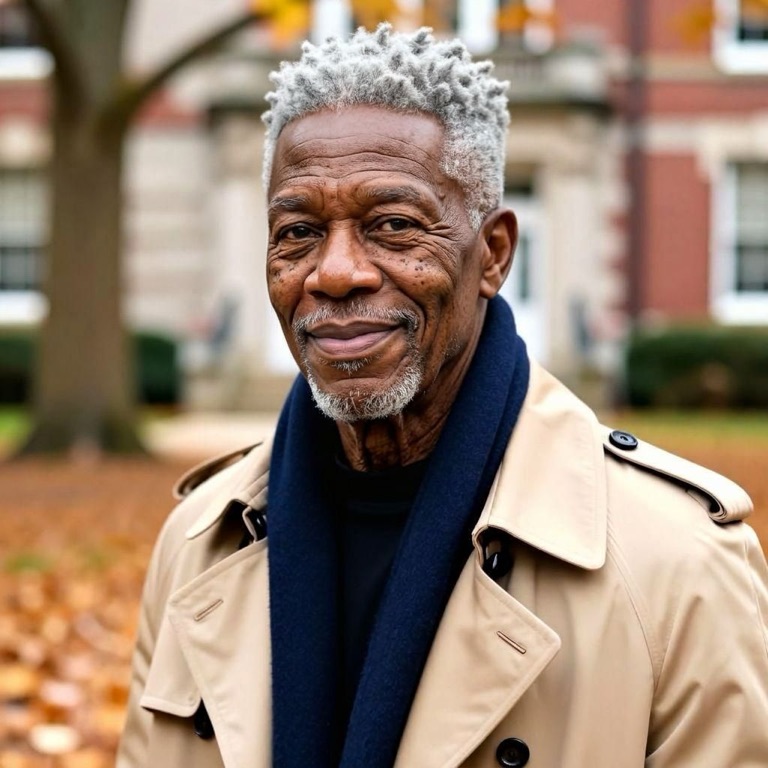 The same person generated by FutureSelf at age 80, keeping face, background and outfit