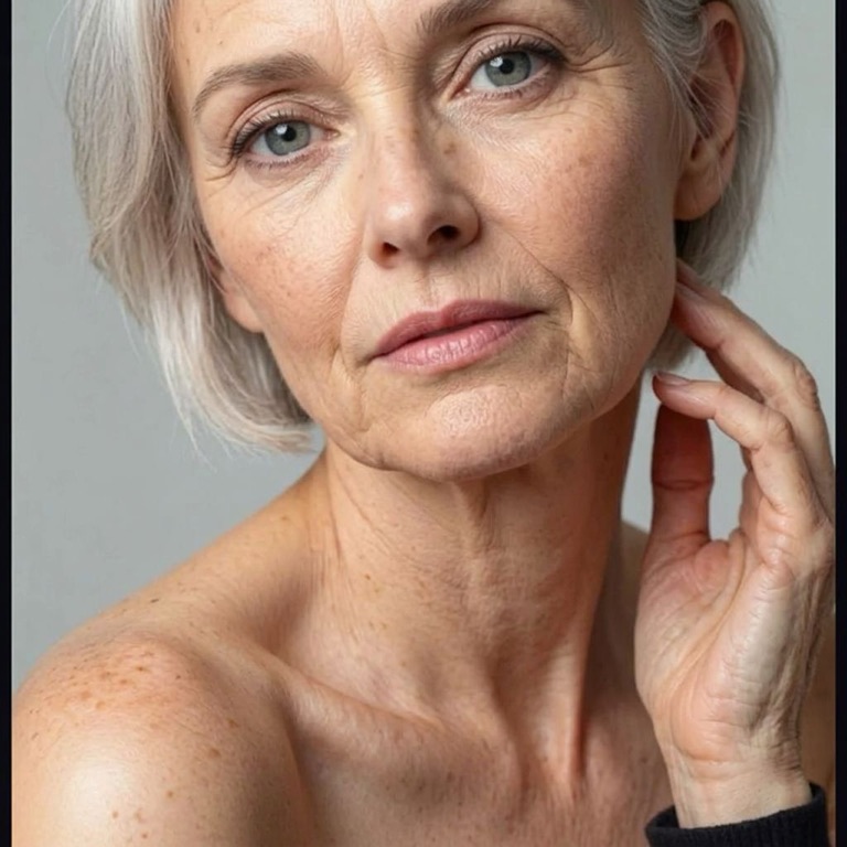 The same person generated by FutureSelf at age 75, keeping face, background and outfit