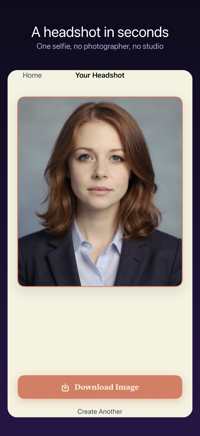 A finished professional headshot ready to download